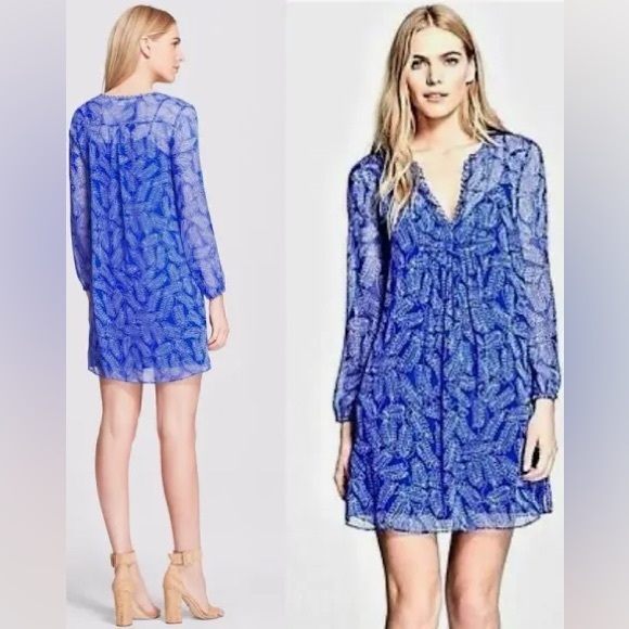 Diane Von Furstenberg Aria Blue Silk Tunic Dress In Buds Size 10